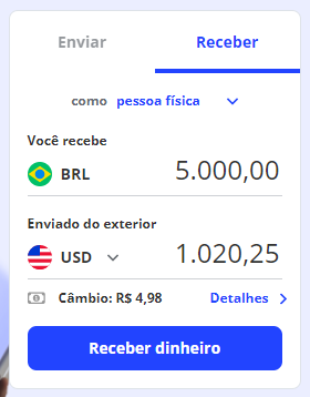 simulão de conversão de valores de dólares para reais