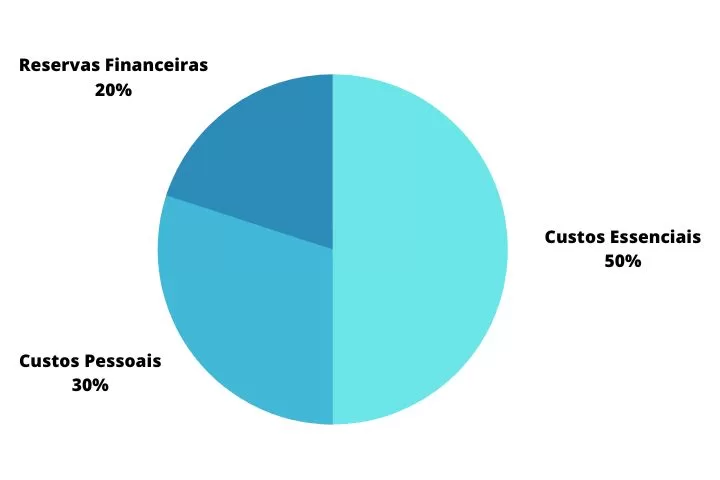 demonstração em gráfico de pizza da regra 50 30 20